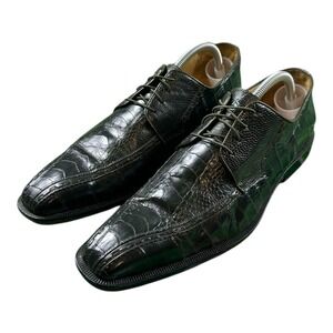 Belvedere Studio Emerald Green Ostrich Eel Square Toe Dress Shoe Size 10.5